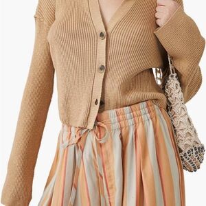 NWT Free People Ella Button Up Sweater in Iced Coffee size L